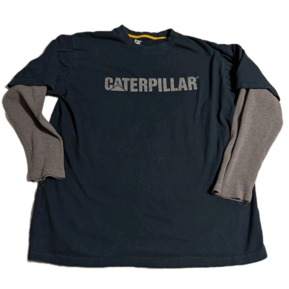 Caterpillar CAT Logo Long Sleeve T Shirt Mens XL‎ Navy Blue Workwear